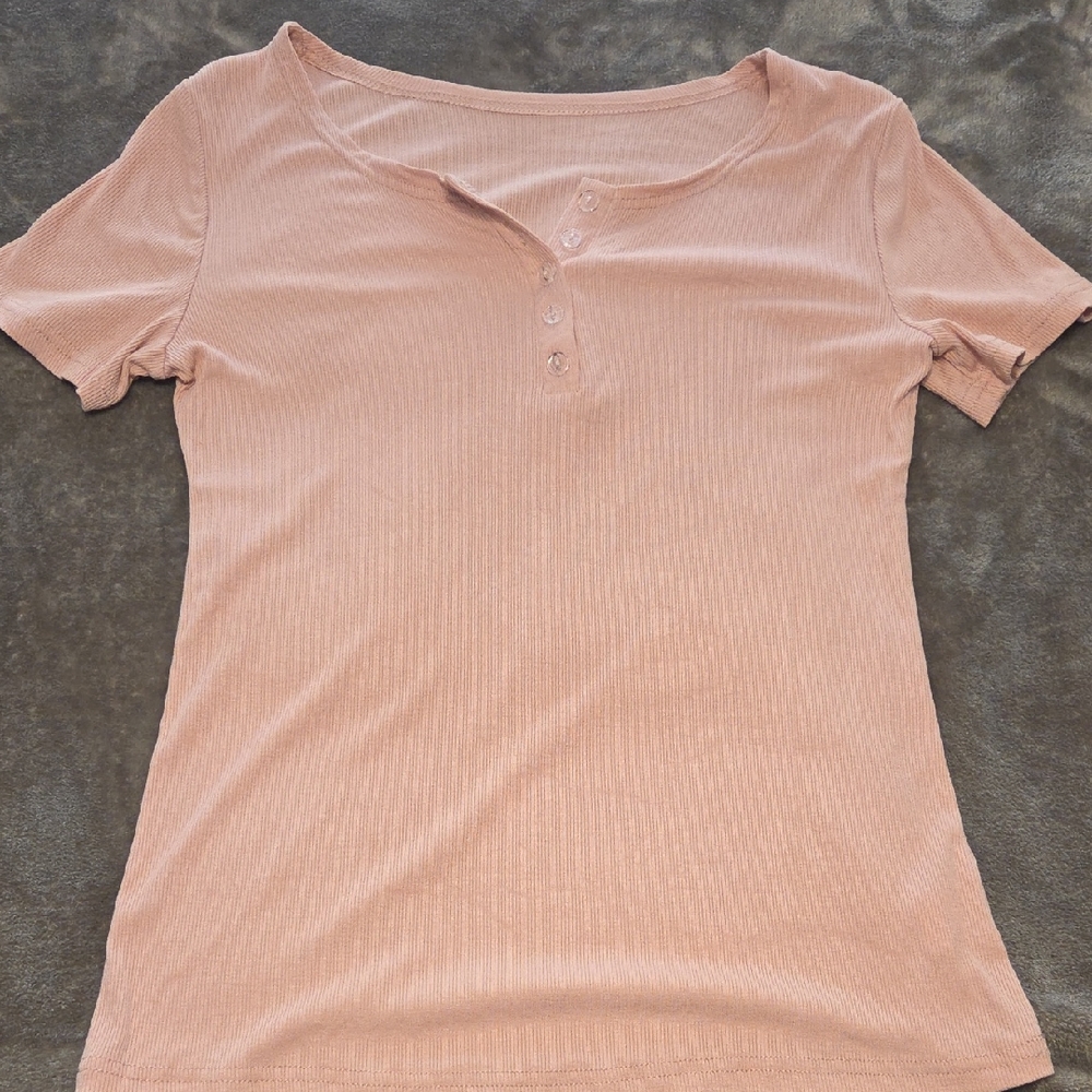 Blush Short Sleeve Henley Top